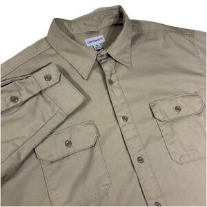 Carhartt Men's 3XLT Long Sleeve Twill Work Shirt Relaxed Fit Khaki Button Up
